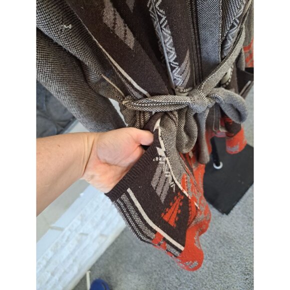 Native-Inspired Knit Cardigan Sweater Wool Blend Tie Patterns M. Rena Womens L - Picture 4 of 8